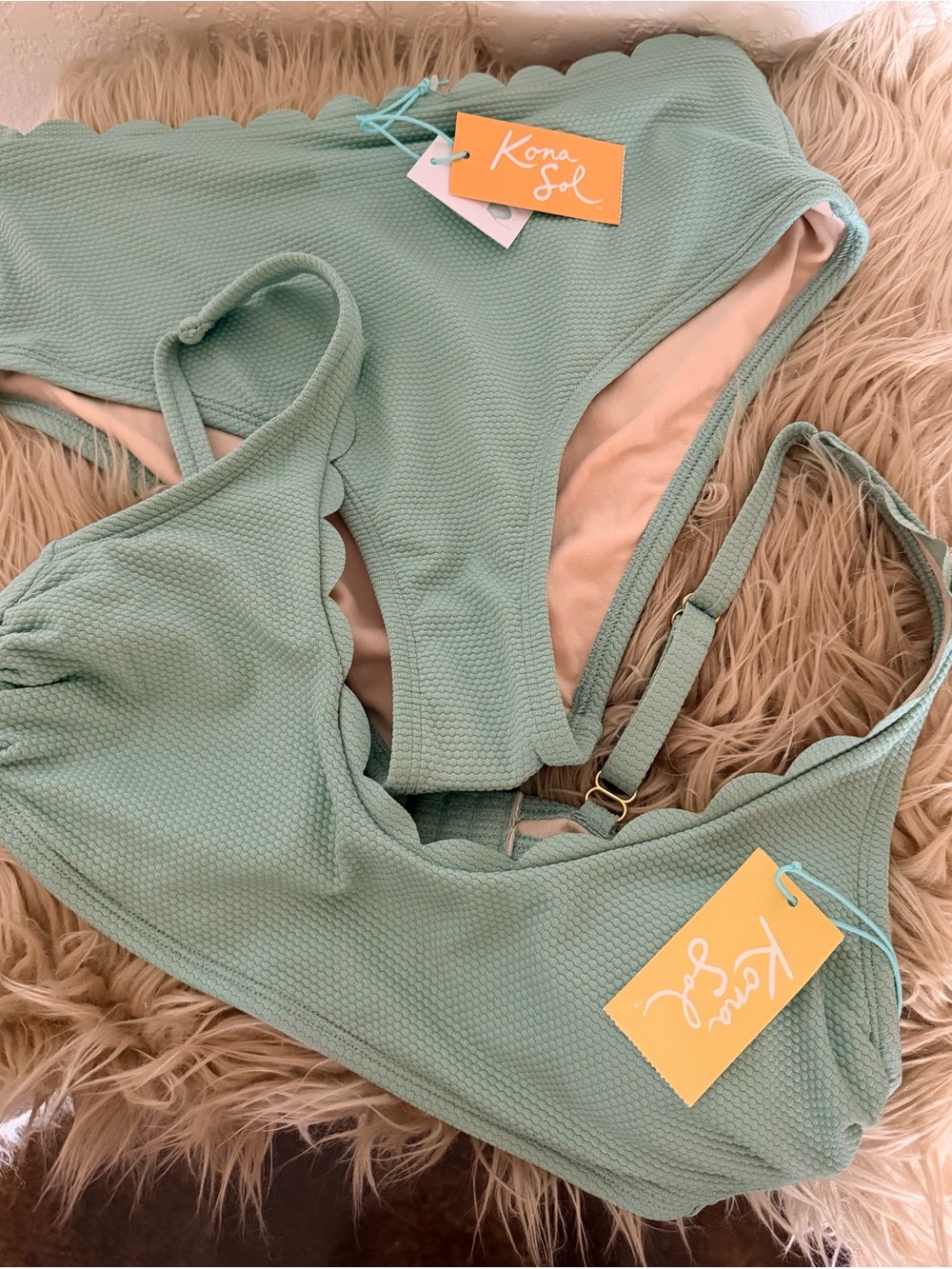 NWT Kona Sol Mint Green Textured Bikini Set